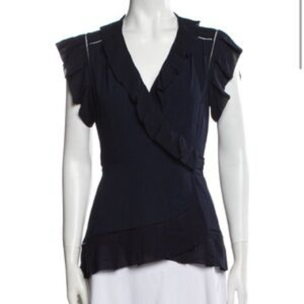 Diane Von Furstenberg Navy Ruffle Blouse